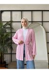 Lunsera Kadın Bürümcük Ağaç Kabuğu Kumaş Uzun Kollu Kimono Tesettür Hırka-Pembe