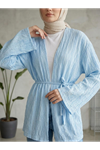 Lunsera Kadın Bürümcük Ağaç Kabuğu Kumaş Uzun Kollu Kimono Tesettür Hırka-Mavi