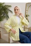 Lunsera Kadın Bürümcük Ağaç Kabuğu Kumaş Uzun Kollu Kimono Tesettür Hırka-Sarı