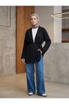 Lunsera Kadın Bürümcük Ağaç Kabuğu Kumaş Uzun Kollu Kimono Tesettür Hırka-Siyah