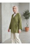 Lunsera Kadın Çilek Kumaş Kimono Bluz Yandan Bağlamalı Uzun Kollu Tesettür Bluz-Haki