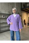 Lunsera Kadın Çilek Kumaş Kimono Bluz Yandan Bağlamalı Uzun Kollu Tesettür Bluz-Lila