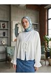 Önü Bağlamalı Kısa Kimono-Ekru