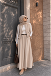 Lunsera Kadın Dubai Kumaş Maxi Etek Cepli Lastikli Uzun Etek -Taş