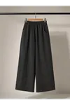 Lunsera Kadın Yıkamalı Kot Kumaş Geniş Paça Pantolon Lastikli Bel Cepli Rahat Kalıp 100 cm-Antrasit
