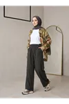 Lunsera Kadın Yıkamalı Kot Kumaş Geniş Paça Pantolon Lastikli Bel Cepli Rahat Kalıp 100 cm-Antrasit