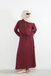 Yakalı Fermuar Detay Etekli Takım-Bordo
