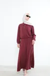 Yakalı Fermuar Detay Etekli Takım-Bordo