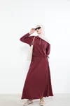 Yakalı Fermuar Detay Etekli Takım-Bordo
