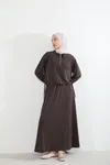 Yakalı Fermuar Detay Etekli Takım-Kahve
