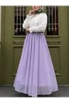 Pıtırcık Kumaş Kemerli Astarli Uzun Etek -Lila