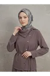 Lunsera Kadın Plazma Kumaş Çapraz Düğmeli Tesettür Takım -Açık Kahve