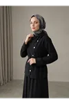 Lunsera Kadın Plazma Kumaş Çapraz Düğmeli Tesettür Takım -Siyah