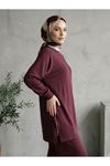 İki Yan Fermuar Detay Reglan Kol Pantolonlu Takım-Bordo