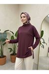 Yarım Yaka Ön Robalı Yırtmaçlı Tunik-Bordo