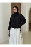 Etek Ve Yaka Biyeli Düğmeli Tunik-Siyah