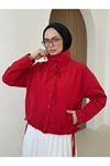 Etek Ve Yaka Biyeli Düğmeli Tunik-Kırmızı
