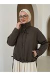 Etek Ve Yaka Biyeli Düğmeli Tunik-Kahve