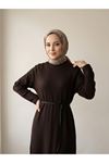 Reglan Kol Triko Elbise-Kahve