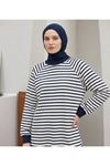Manşet Detay Çizgili Tunik-Lacivert