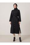 Yakalı Patlı Oysh Elbise-Siyah