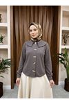 Şal Yaka Patlı Tunik-Açık Kahve