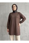 Reglan Kol Manşetli Pike Tunik-Kahve