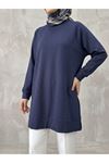 Reglan Kol Manşetli Pike Tunik-Lacivert