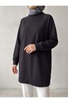 Reglan Kol Manşetli Pike Tunik-Siyah