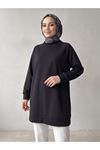 Reglan Kol Manşetli Pike Tunik-Siyah