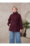 Apoletli Kaşe Ceket-Bordo
